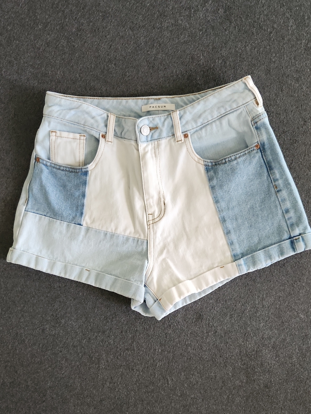 PacSun Mom Jean Shorts Women's Blue Denim Patchwork High Waist Shorts Size 28